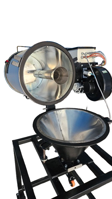 Open stainless drying chamber on the Hopper Dryer